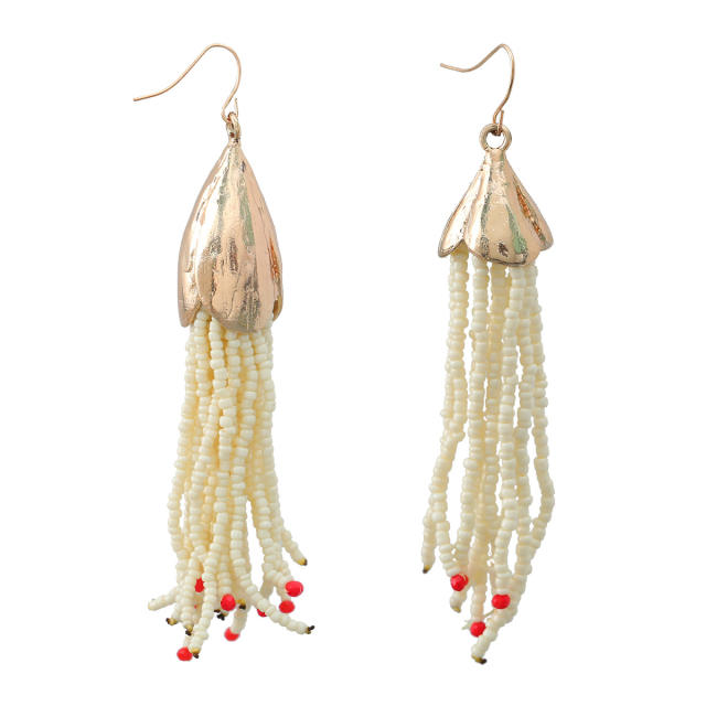 Boho colorful seed bead tassel earrings