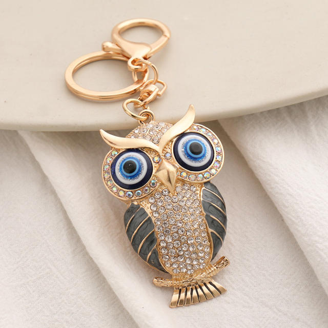 Creative rhinestone cartoon owl alloy keychain