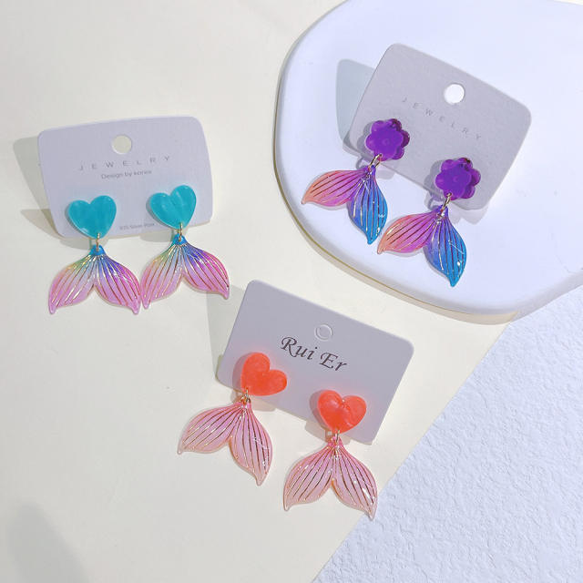 Sweet fish tail color acrylic earrings