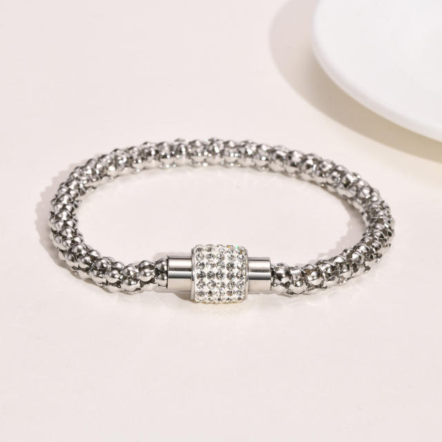Diamond buckle stainless steel chain bracelet