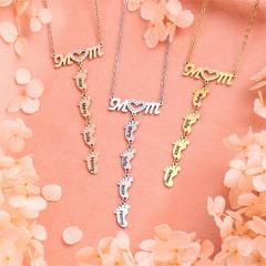 Personality diamond mom letter footstep engrave name stainless steel necklace