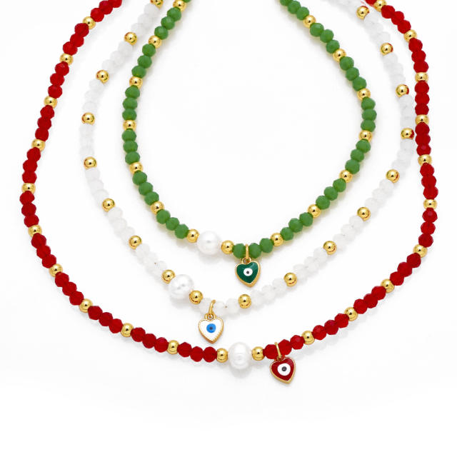 Boho colorful bead heart evil eye charm necklace