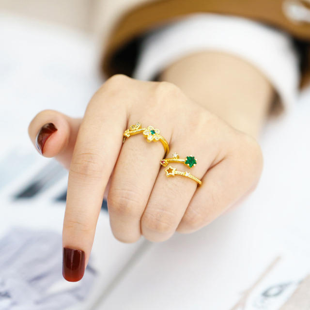 Korean fashion rainbow cubic zircon copper adjustable rings