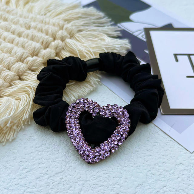 Luxury color crystal hollow heart velvet black scrunchies