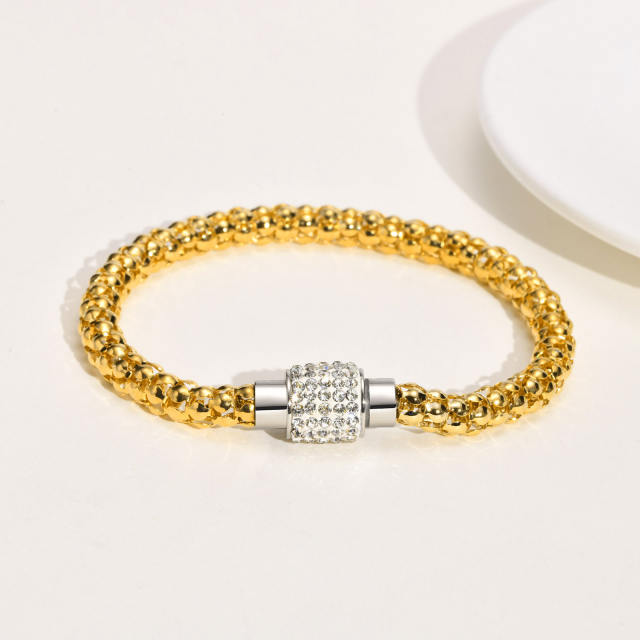 Diamond buckle stainless steel chain bracelet