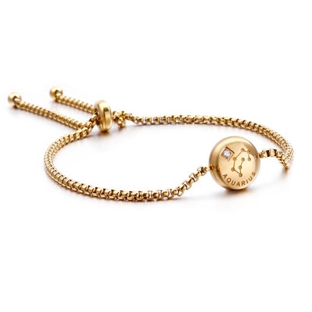 Korean fashion diamond zodiac stainless steel slide bracelet