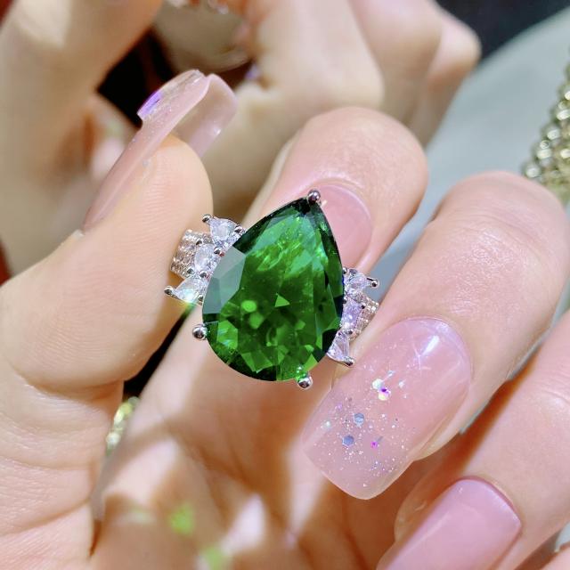 Personality color cubic zircon drop statement rings