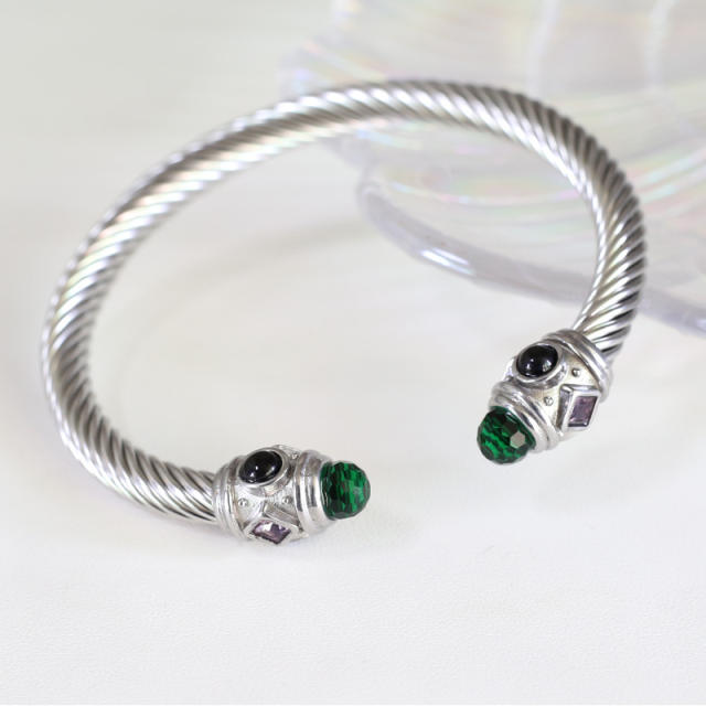 Color cubic zircon stainless steel wireless bangle