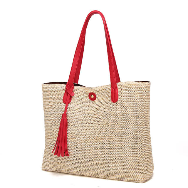 Simple design straw tote bag beach bag