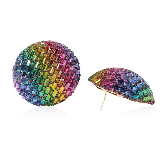 Colorful rhinestone round shape studs earrings