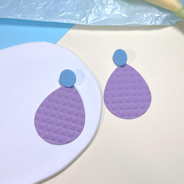Boho color painting drop shape alloy earrings