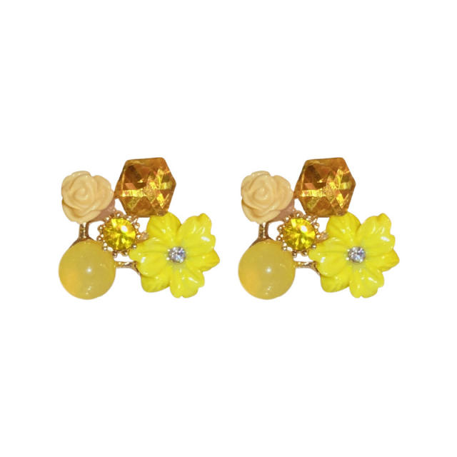 Korean fashion sweet color cubic zircon flower studs earrings