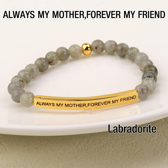 National trend stone bead engrave letter mother's day stainless steel bangle