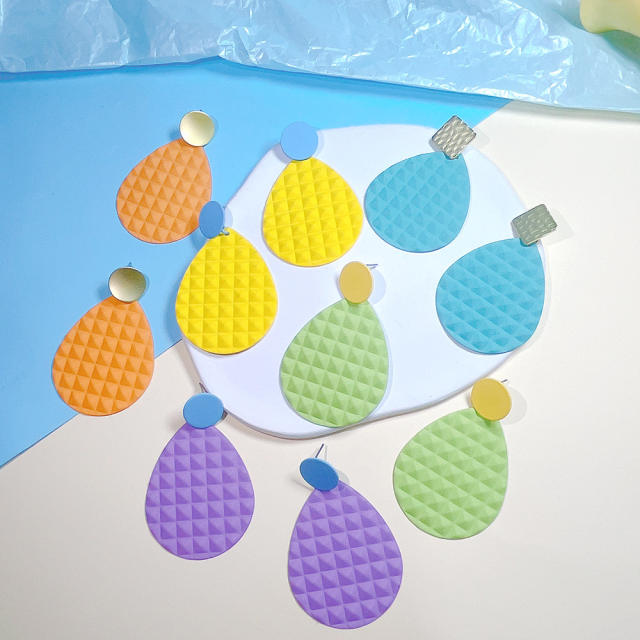 Boho color painting drop shape alloy earrings