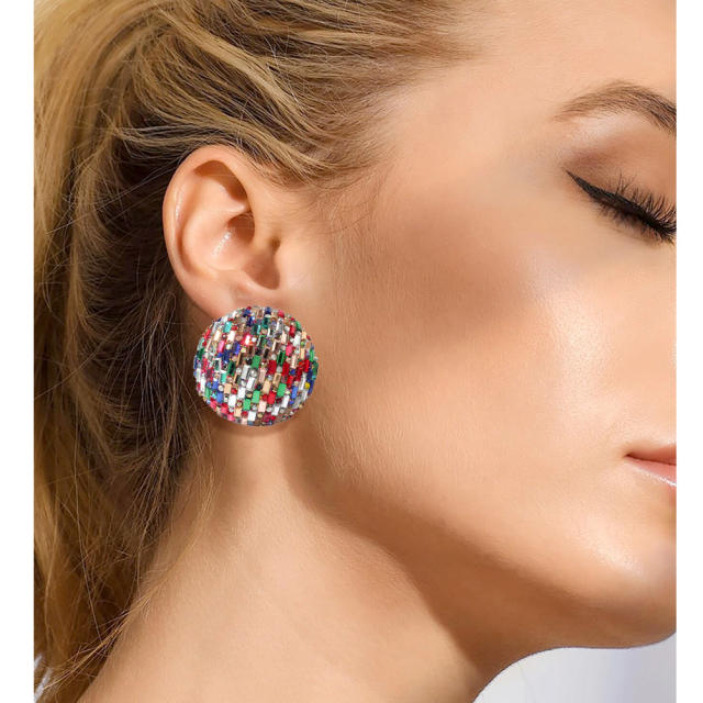 Colorful rhinestone round shape studs earrings