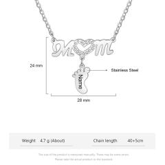 Personality diamond mom letter footstep engrave name stainless steel necklace
