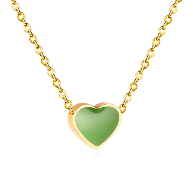 Sweet color enamel heart mother's day stainless steel dainty necklace