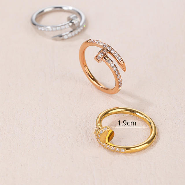 INS popular diamond nail stainless steel rings