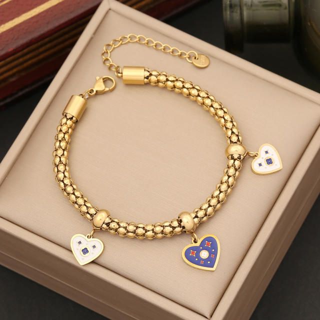 Personality color enamel heart elephant charm stainless steel bracelet