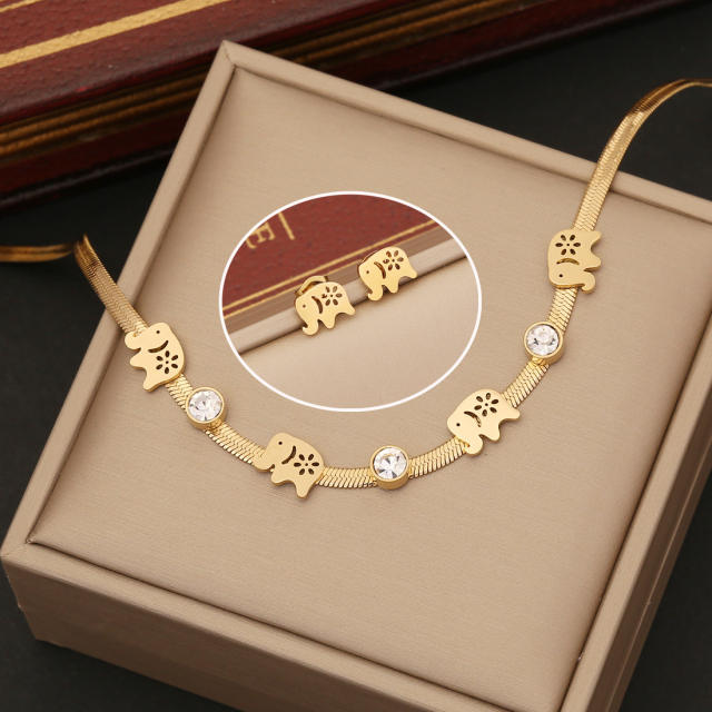 INS hollow butterfly elephant stainless steel necklace set