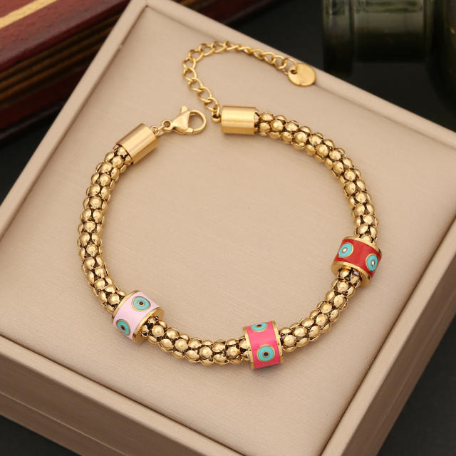 Personality color enamel heart elephant charm stainless steel bracelet