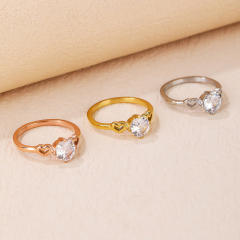 Concise heart cut cubic zircon stainless steel rings