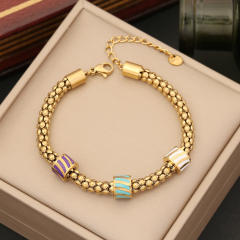 Personality color enamel heart elephant charm stainless steel bracelet
