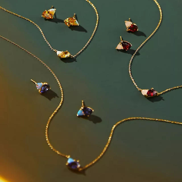 Delicate birthstone dainty copper necklace set