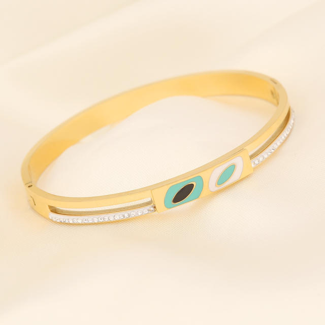 Personality color enamel evil eye stainless steel bangle