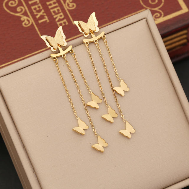 Elegant frost butterfly charm stainless steel necklace set