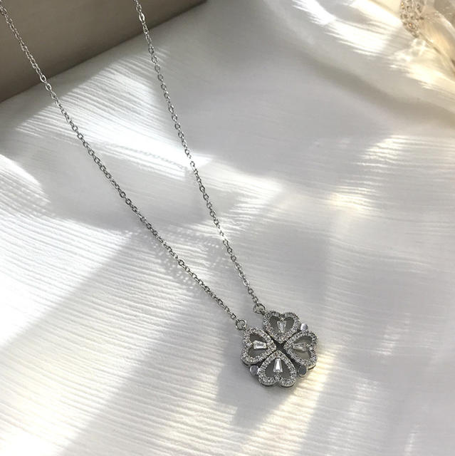 Delicate diamond clover stainless steel necklace