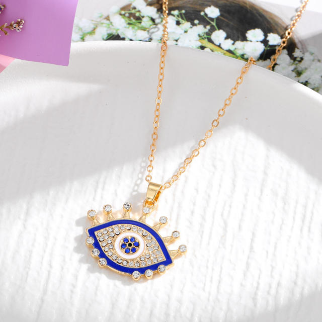 Vintage enamel evil eye pendant alloy necklace