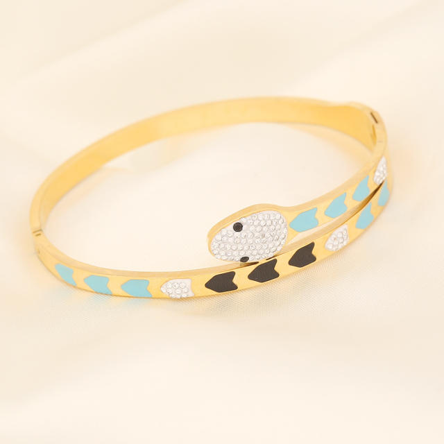 Personality color enamel evil eye stainless steel bangle