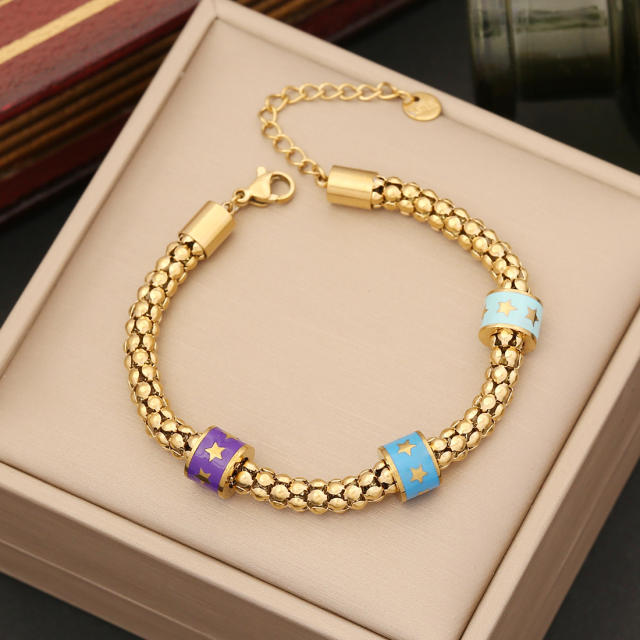 Personality color enamel heart elephant charm stainless steel bracelet