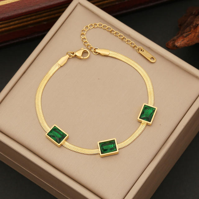 Elegant emerald snake chain stainless steel necklace set