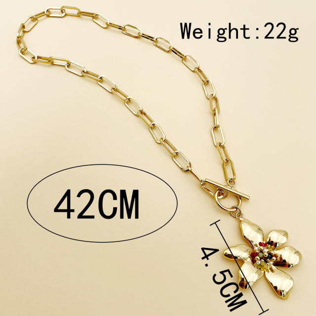 Occident fashion flower charm stainless steel toggle necklace