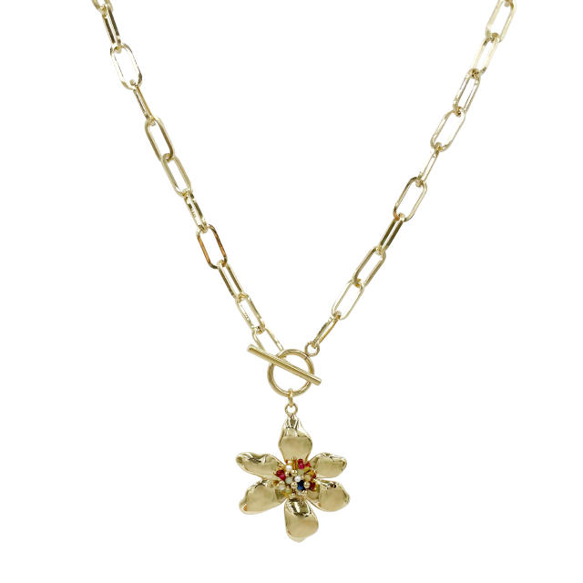 Occident fashion flower charm stainless steel toggle necklace