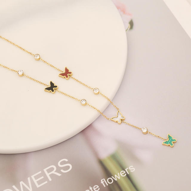 Delicate color enamel heart moon star dainty stainless steel lariat necklace
