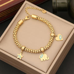 Personality color enamel heart elephant charm stainless steel bracelet