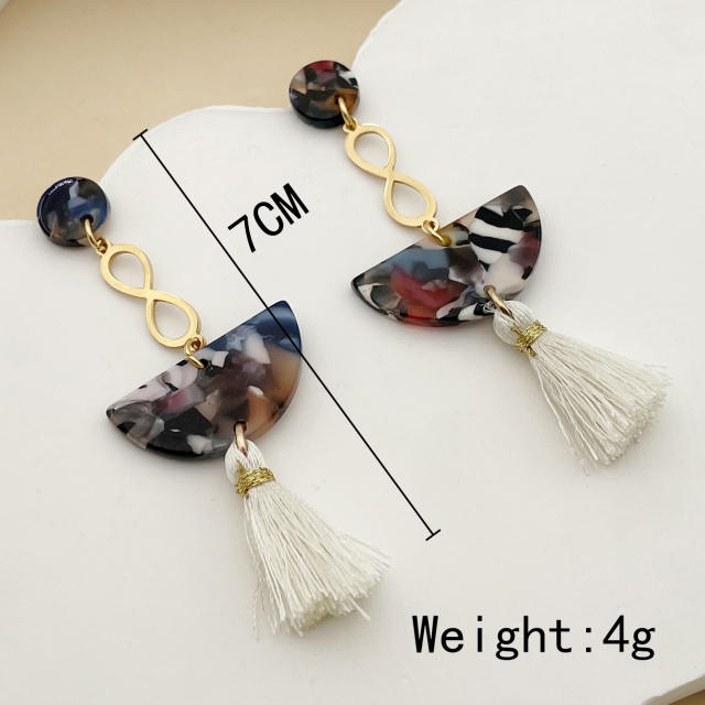 14k Boho acrylic rope tassel stainless steel infinity earrings
