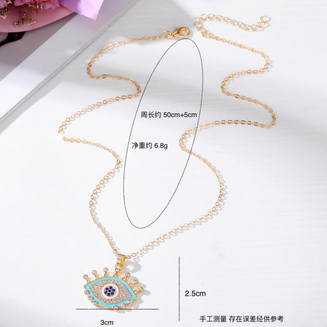 Vintage enamel evil eye pendant alloy necklace