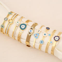 Personality color enamel evil eye stainless steel bangle