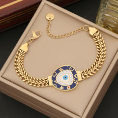 Personality elephant clover evil eye stainless steel chain bracelet