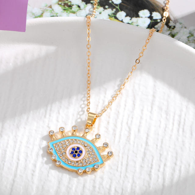 Vintage enamel evil eye pendant alloy necklace