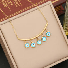 Personality colorful evil eye bead stainless steel necklace