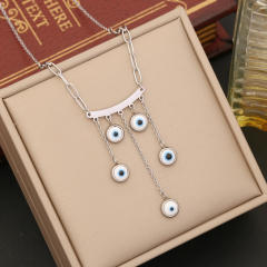 Personality colorful evil eye bead stainless steel necklace