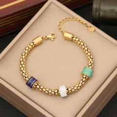 Personality color enamel heart elephant charm stainless steel bracelet