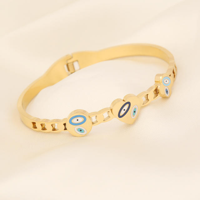 Personality color enamel evil eye stainless steel bangle