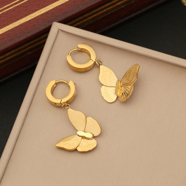 Fashionable butterfly charm asymmetric stainless steel necklace set