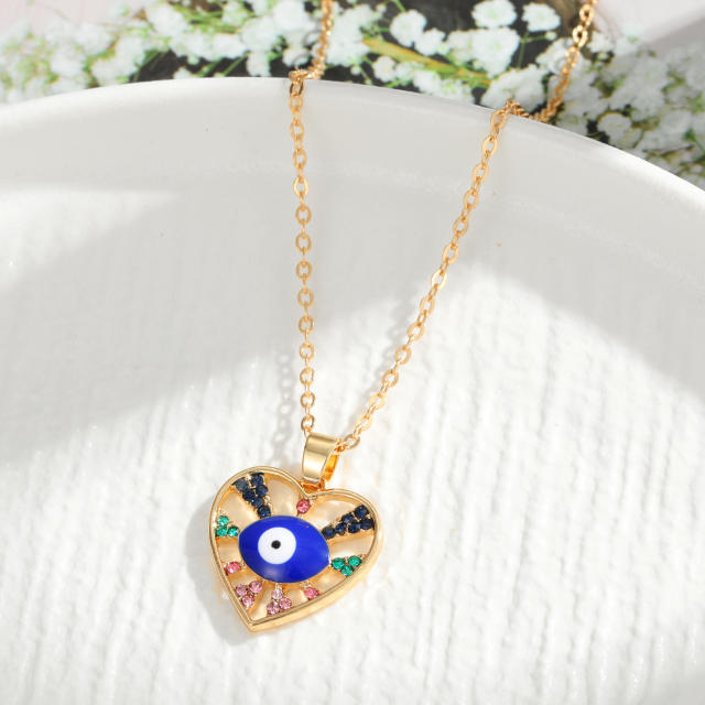 Vintage enamel evil eye pendant alloy necklace